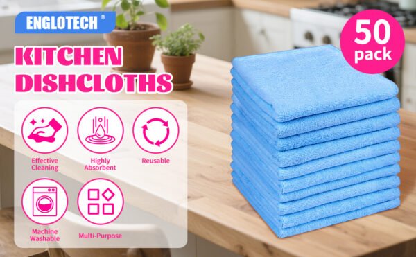 englotech microfiber cleaning cloth, 50 pack large size cleaning rags, cleaning towels free from streaks/lint/scratch for cars 37cm x 37cm